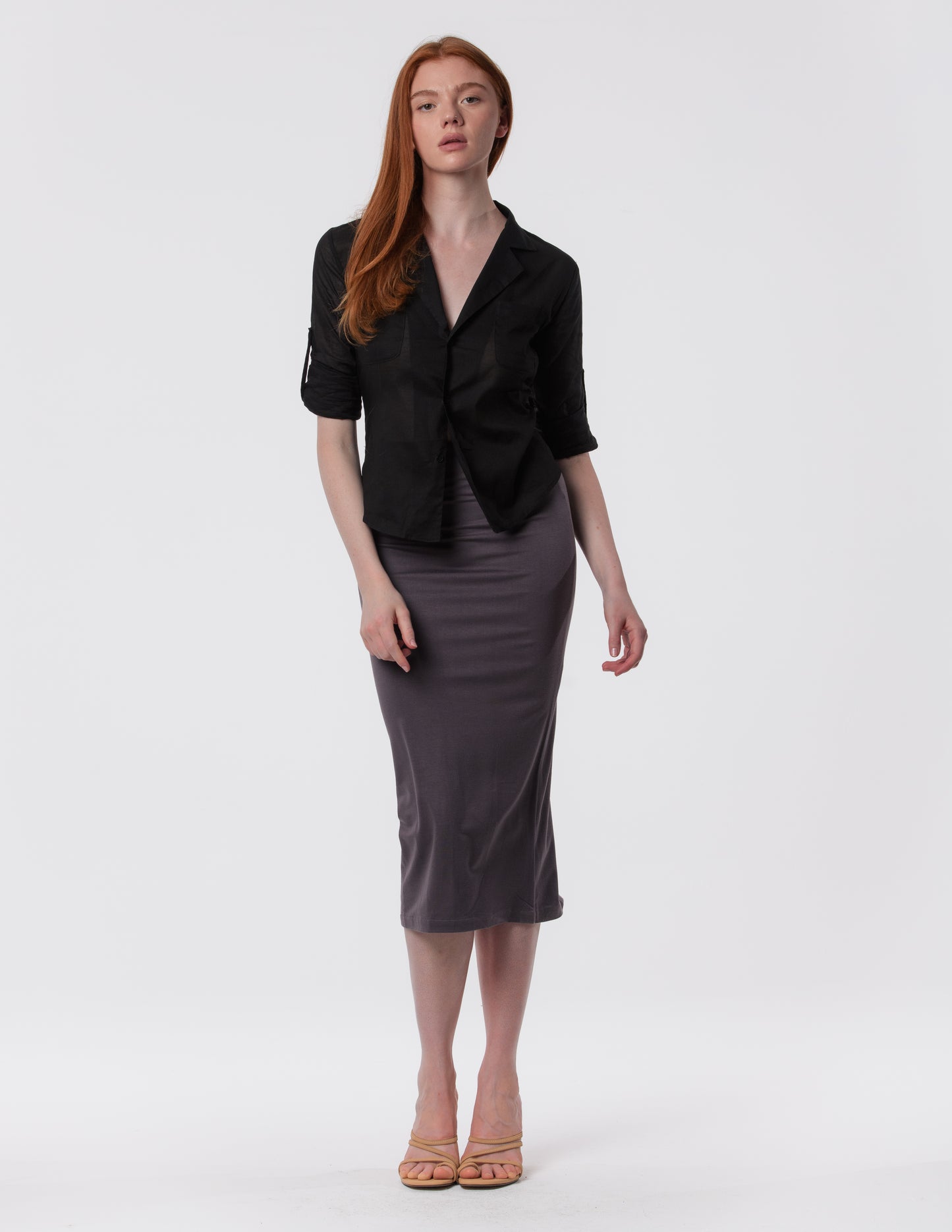 The Capsule Midi Skirt in Cotton Stretch