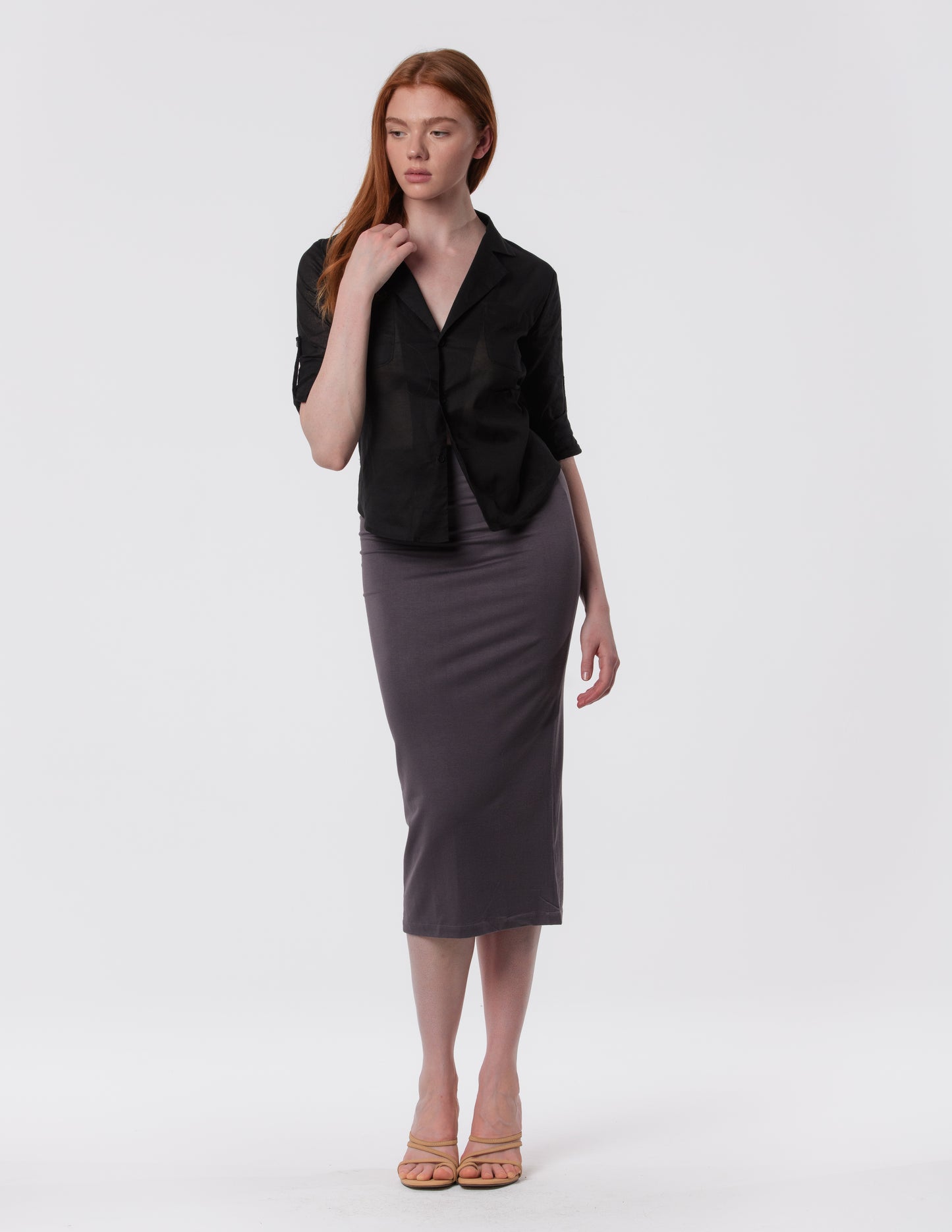 The Capsule Midi Skirt in Cotton Stretch