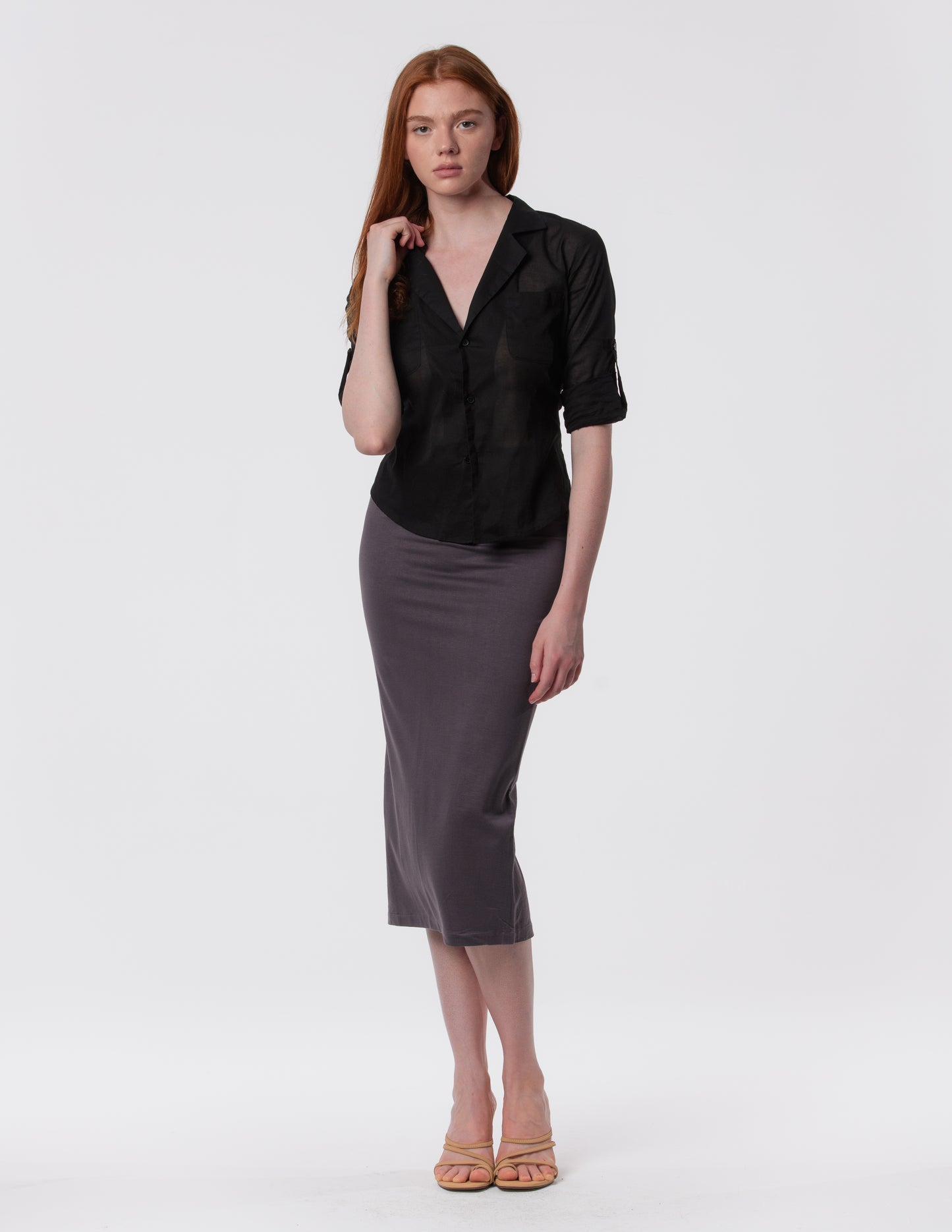 The Capsule Midi Skirt in Cotton Stretch