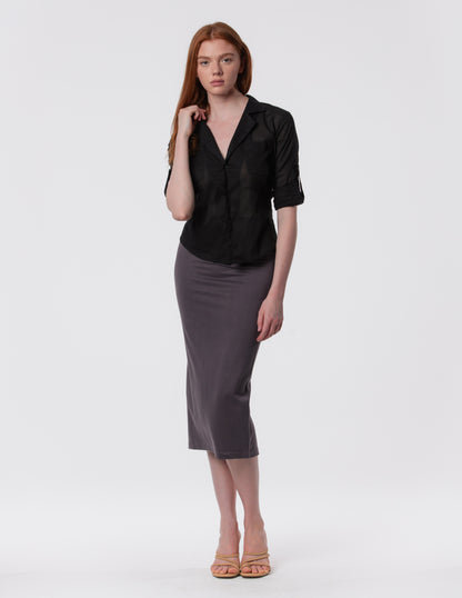 The Capsule Midi Skirt in Cotton Stretch