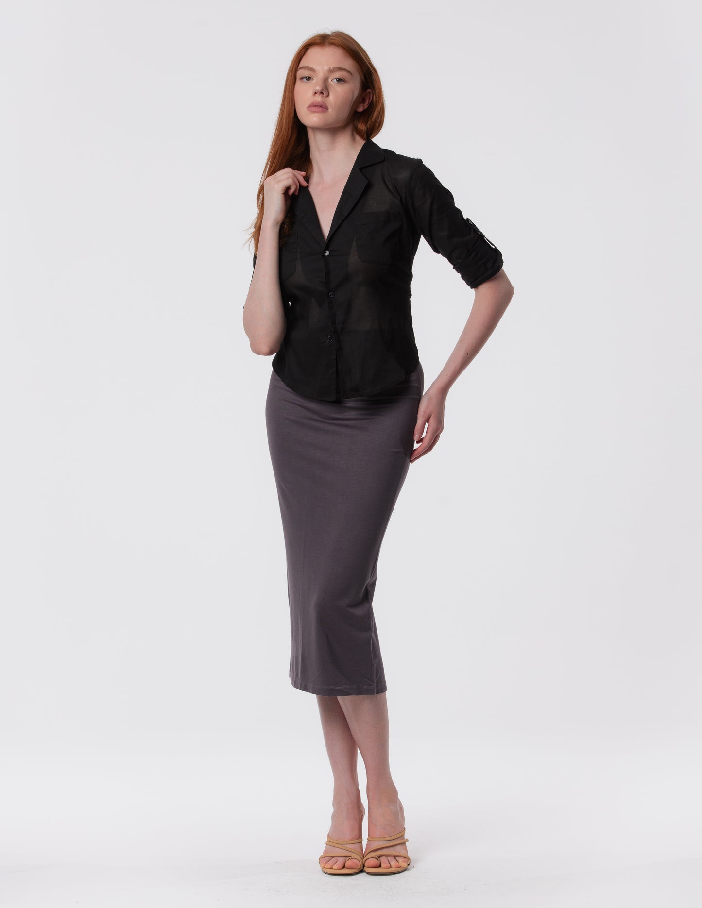 The Capsule Midi Skirt in Cotton Stretch