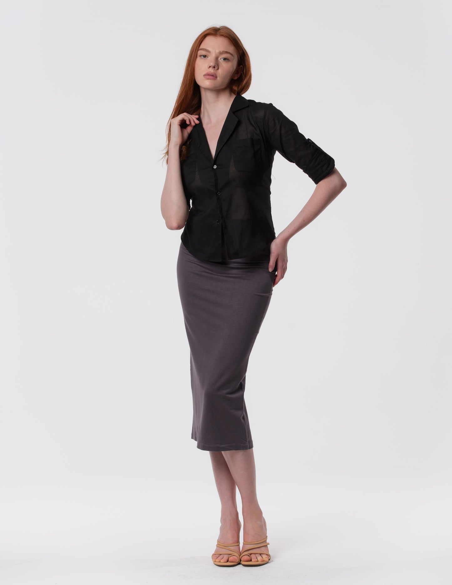 The Capsule Midi Skirt in Cotton Stretch