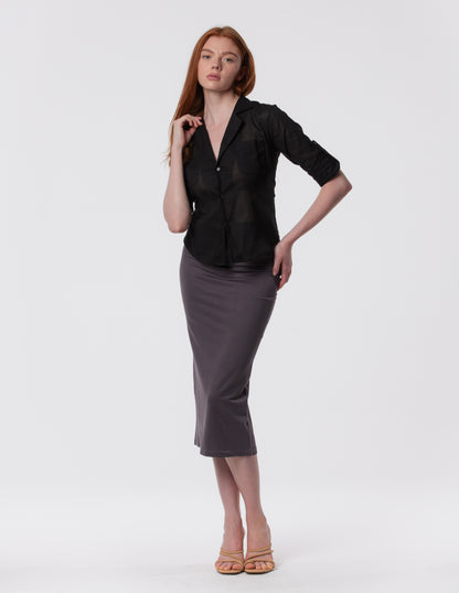 The Capsule Midi Skirt in Cotton Stretch