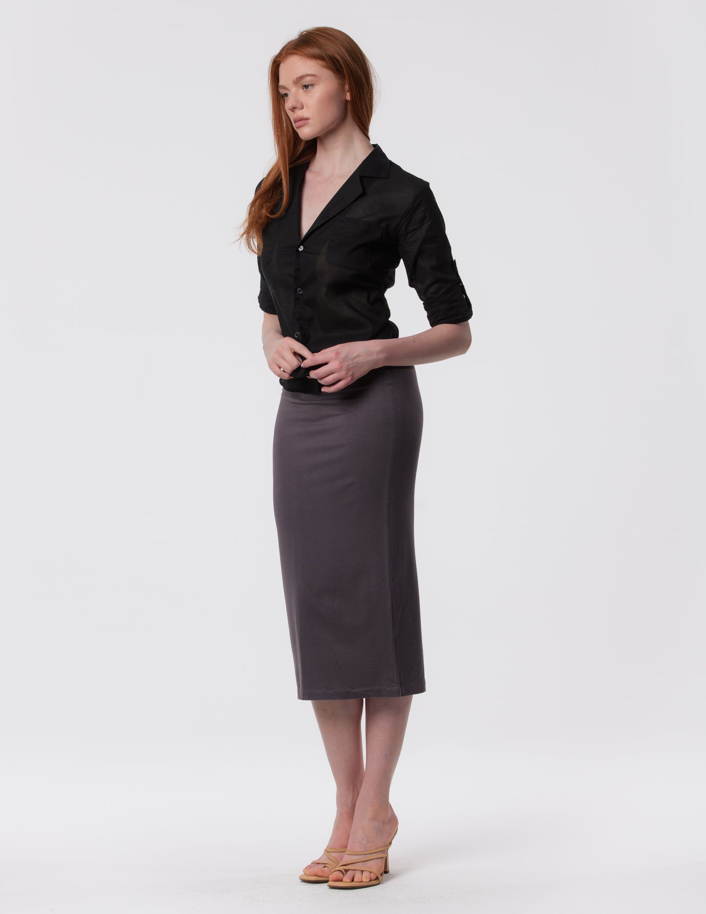 The Capsule Midi Skirt in Cotton Stretch