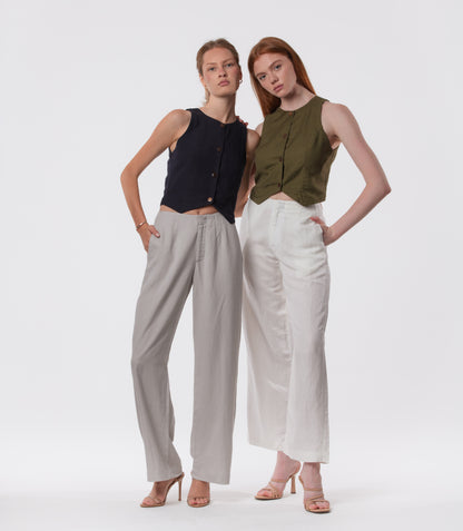 The Apartment Pants – High-Rise Wide-Leg Linen Blend Pants