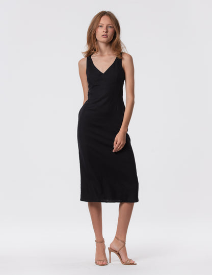 The Everyday V-Neck Linen Blend Midi Dress