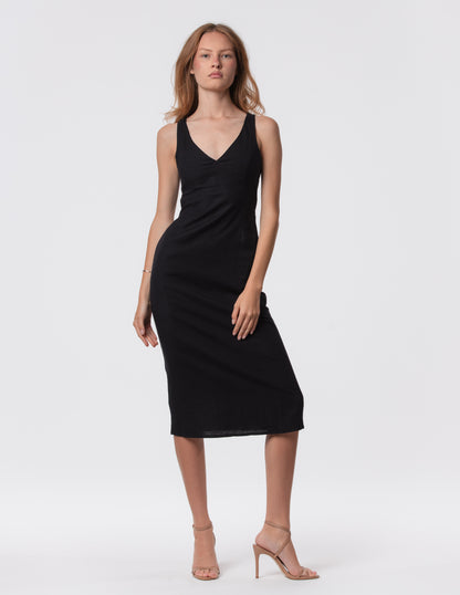 The Everyday V-Neck Linen Blend Midi Dress