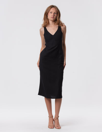 The Everyday V-Neck Linen Blend Midi Dress