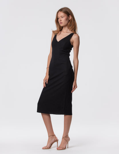 The Everyday V-Neck Linen Blend Midi Dress