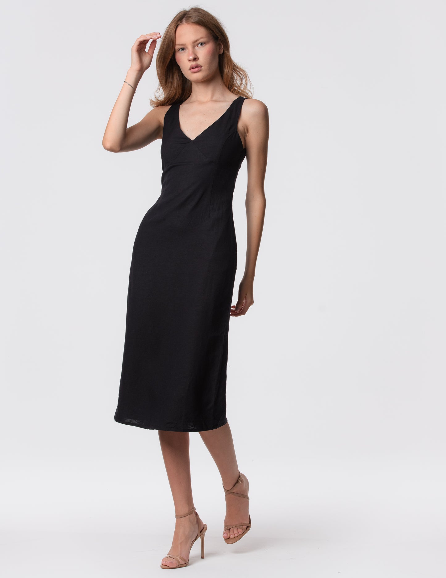 The Everyday V-Neck Linen Blend Midi Dress