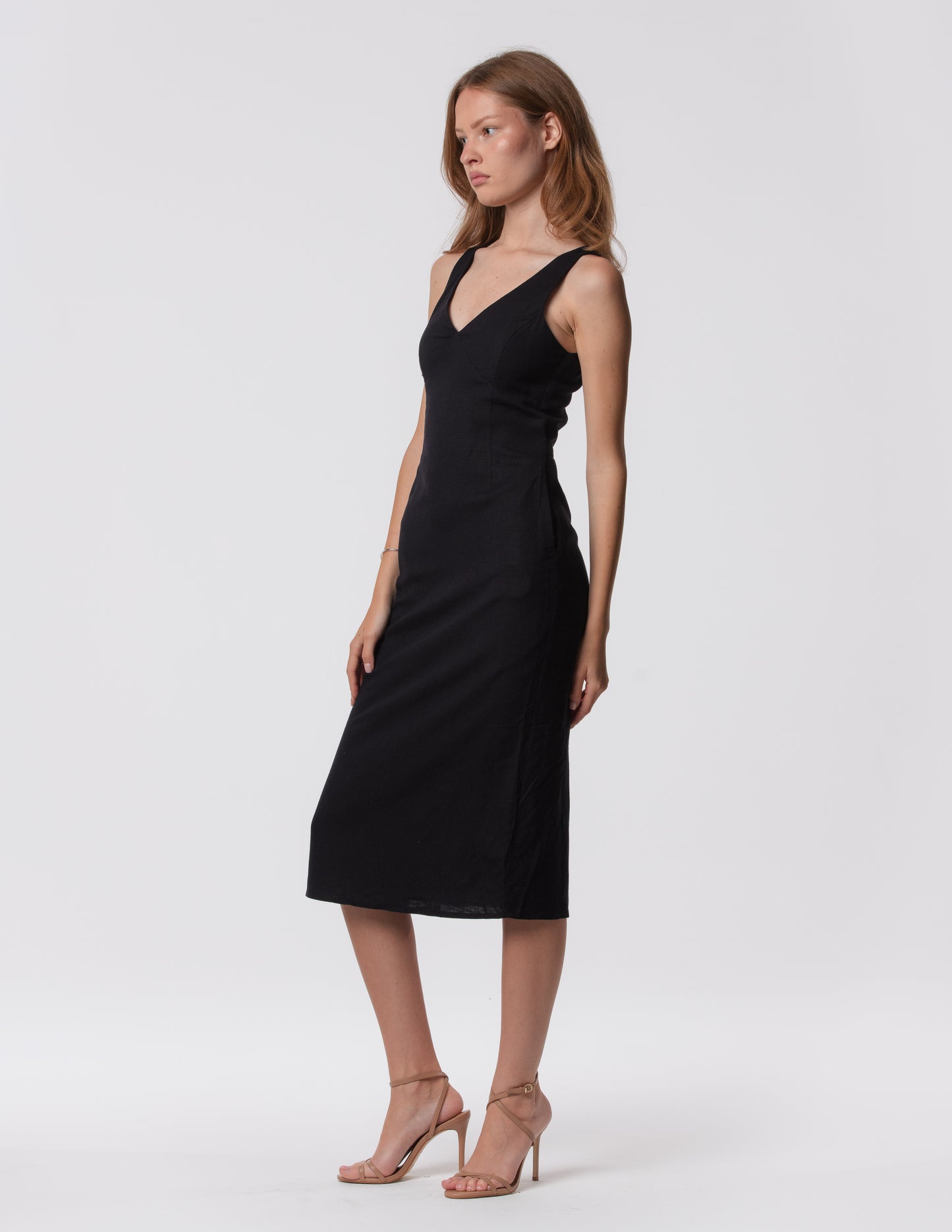The Everyday V-Neck Linen Blend Midi Dress