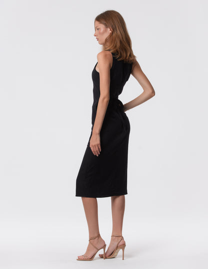 The Everyday V-Neck Linen Blend Midi Dress