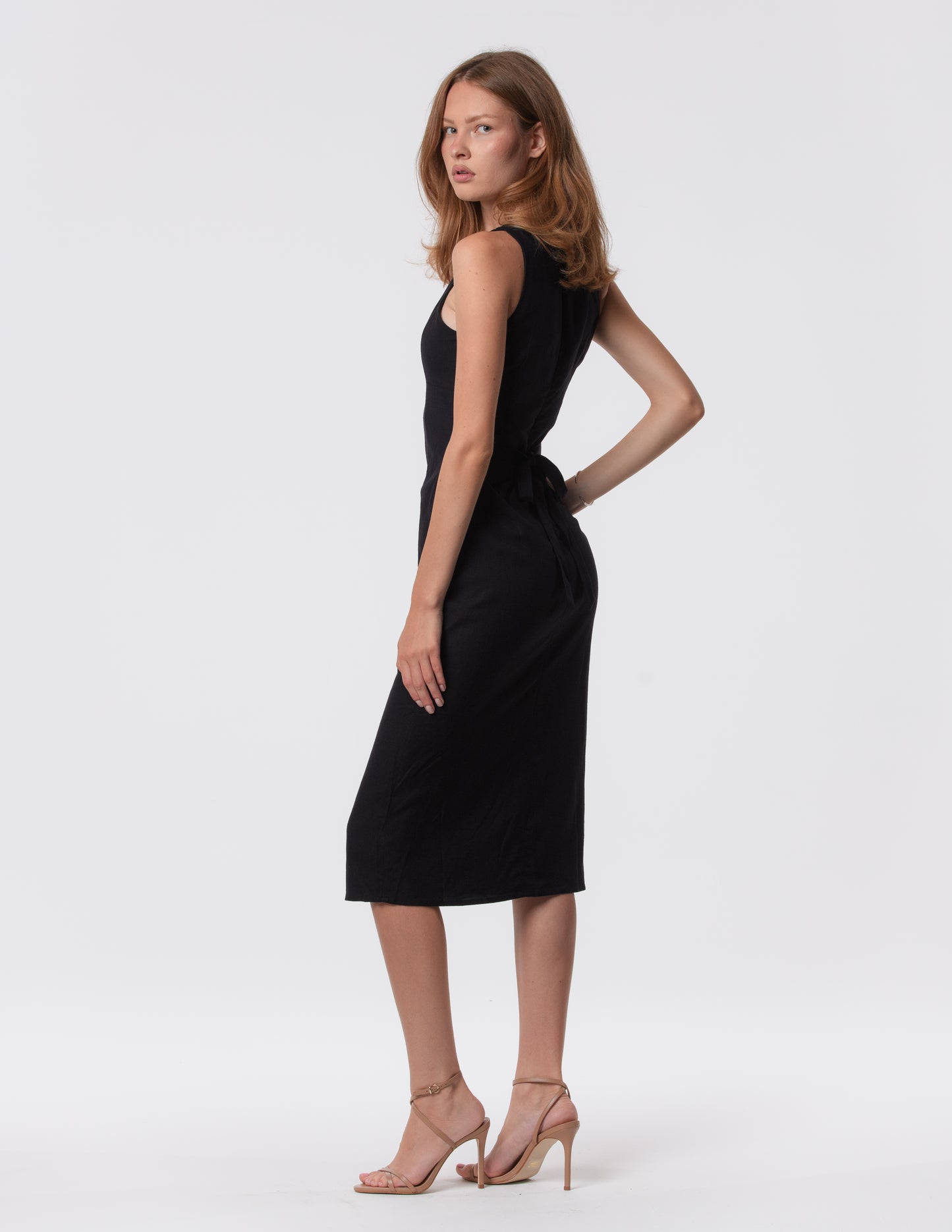 The Everyday V-Neck Linen Blend Midi Dress