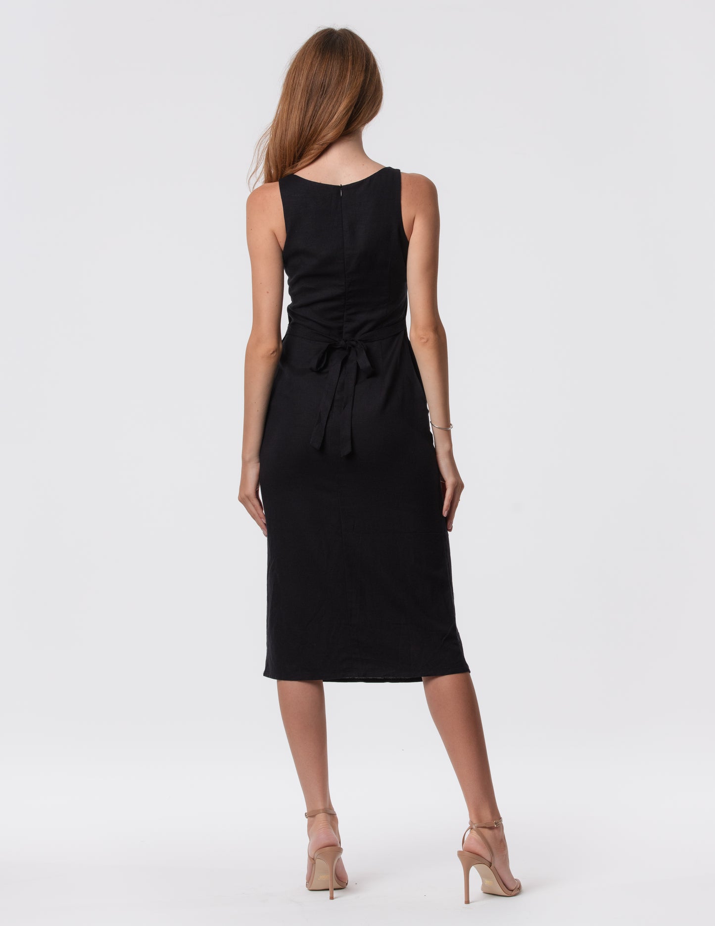 The Everyday V-Neck Linen Blend Midi Dress