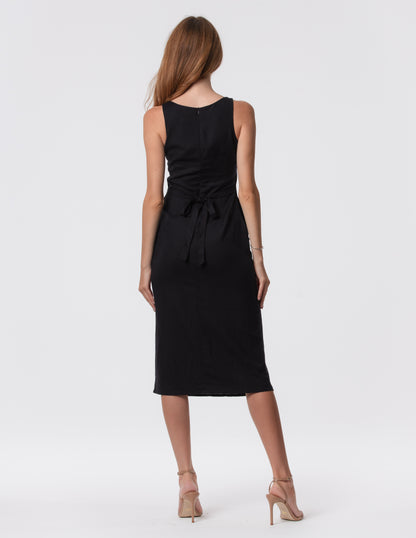 The Everyday V-Neck Linen Blend Midi Dress