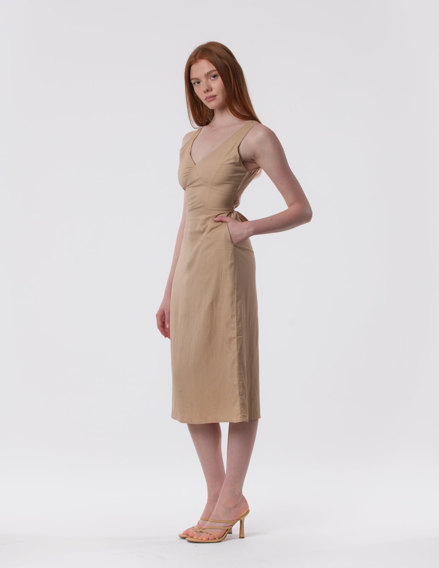 The Everyday V-Neck Linen Blend Midi Dress