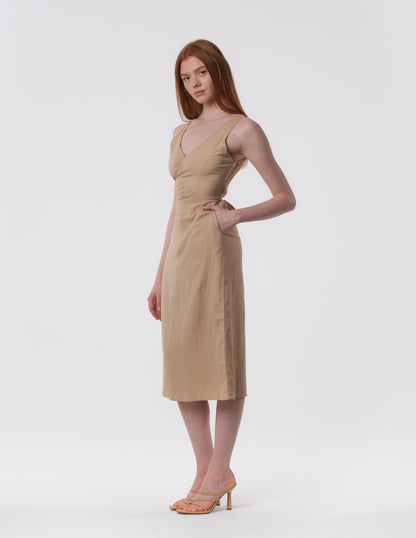 The Everyday V-Neck Linen Blend Midi Dress