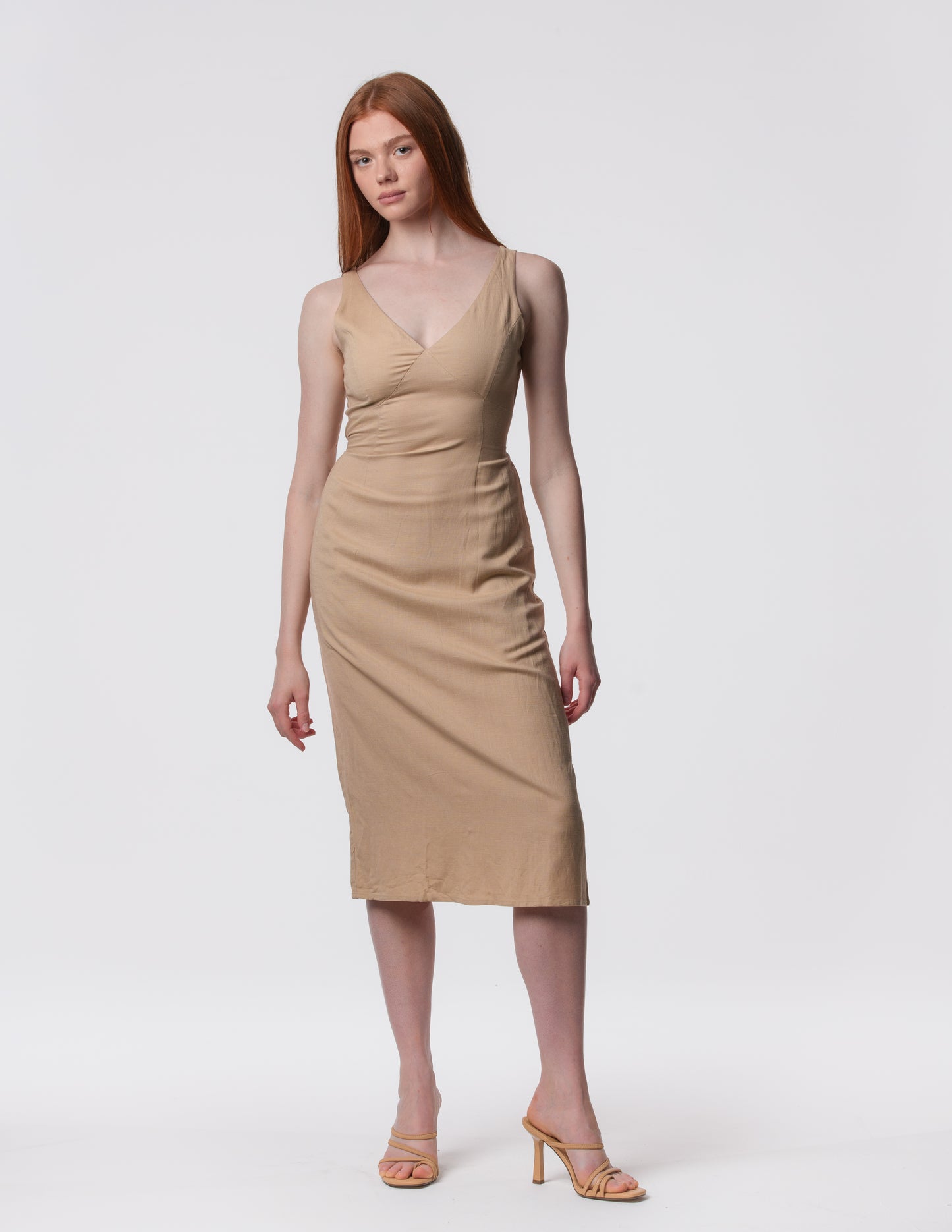 The Everyday V-Neck Linen Blend Midi Dress