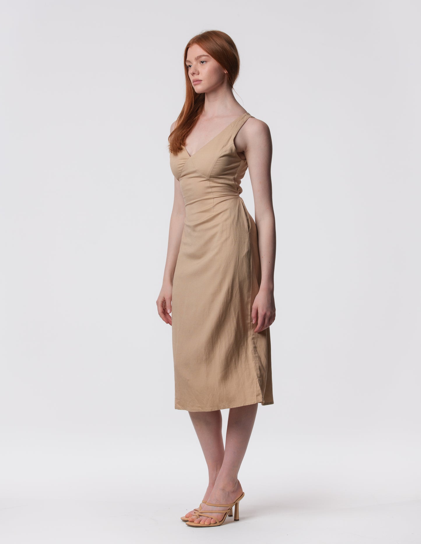 The Everyday V-Neck Linen Blend Midi Dress
