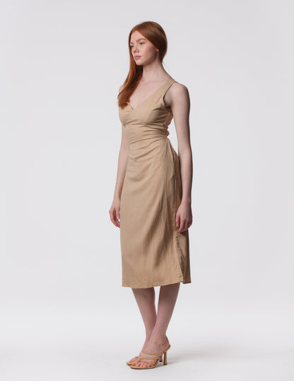 The Everyday V-Neck Linen Blend Midi Dress