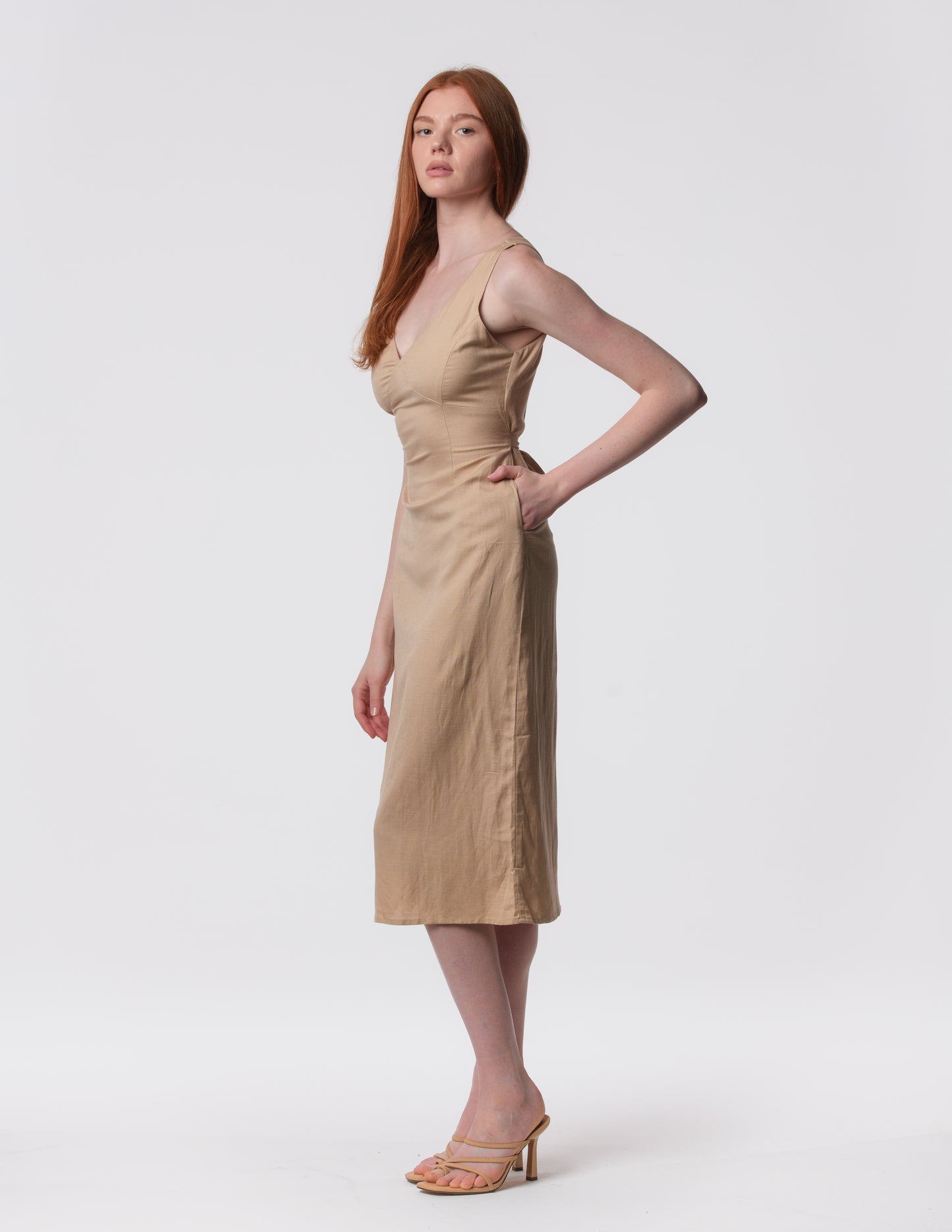The Everyday V-Neck Linen Blend Midi Dress