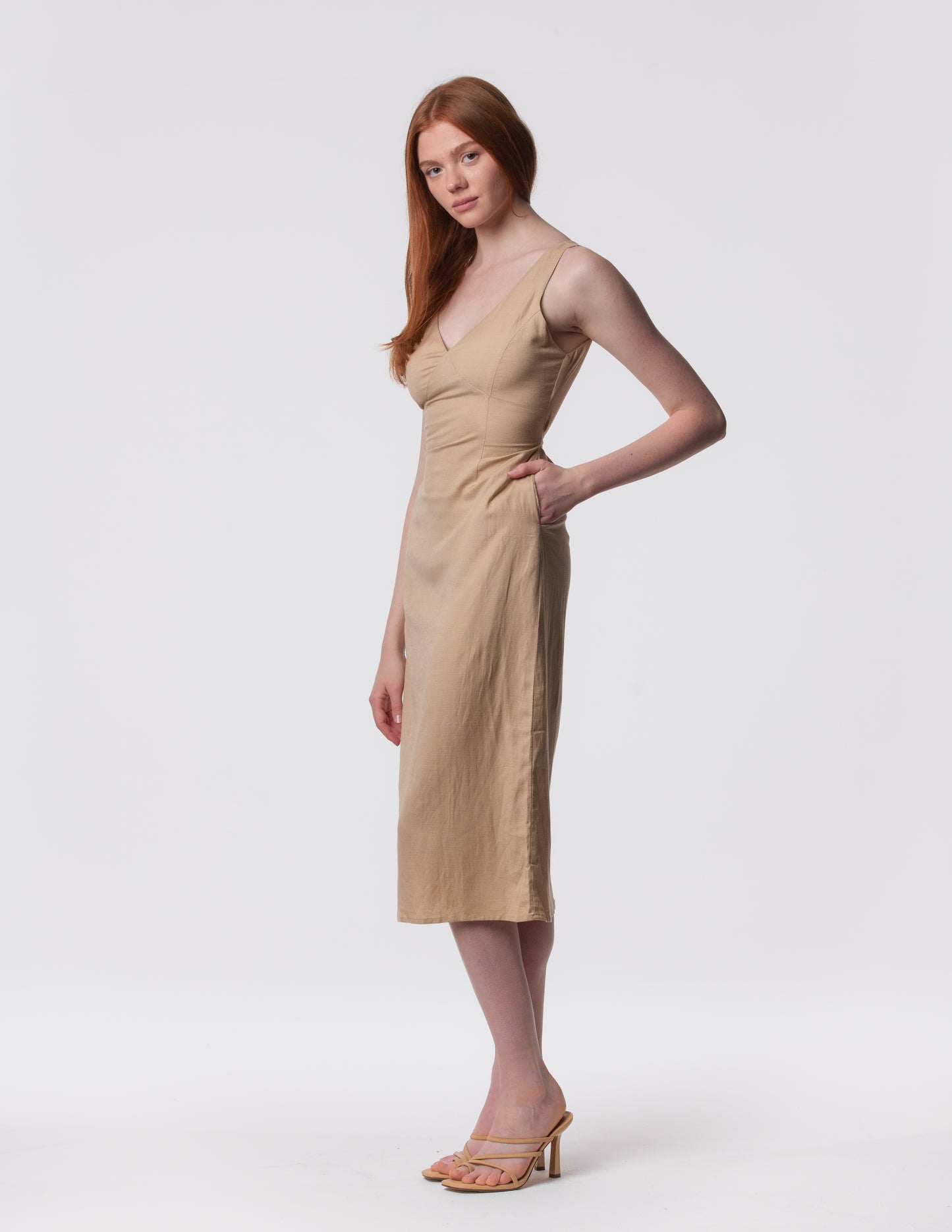 The Everyday V-Neck Linen Blend Midi Dress