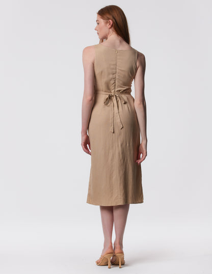 The Everyday V-Neck Linen Blend Midi Dress