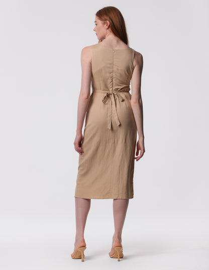 The Everyday V-Neck Linen Blend Midi Dress