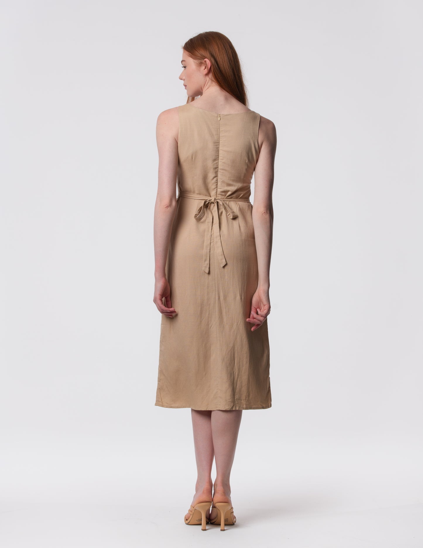 The Everyday V-Neck Linen Blend Midi Dress