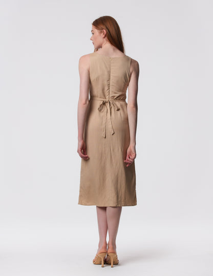 The Everyday V-Neck Linen Blend Midi Dress
