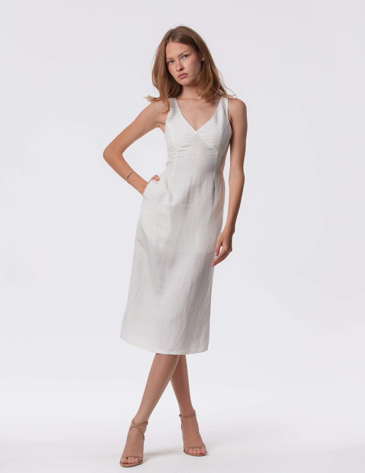 The Everyday V-Neck Linen Blend Midi Dress