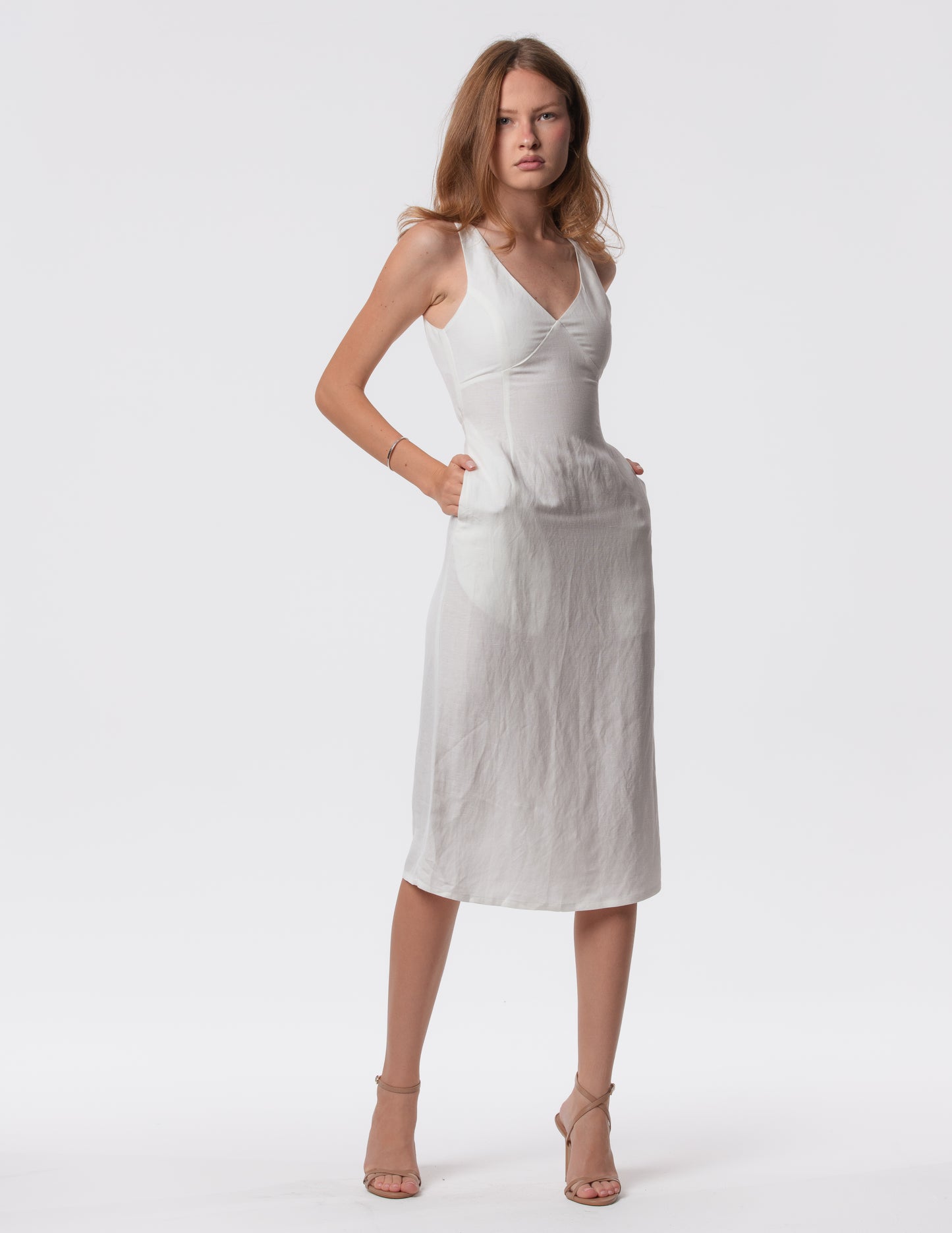 The Everyday V-Neck Linen Blend Midi Dress