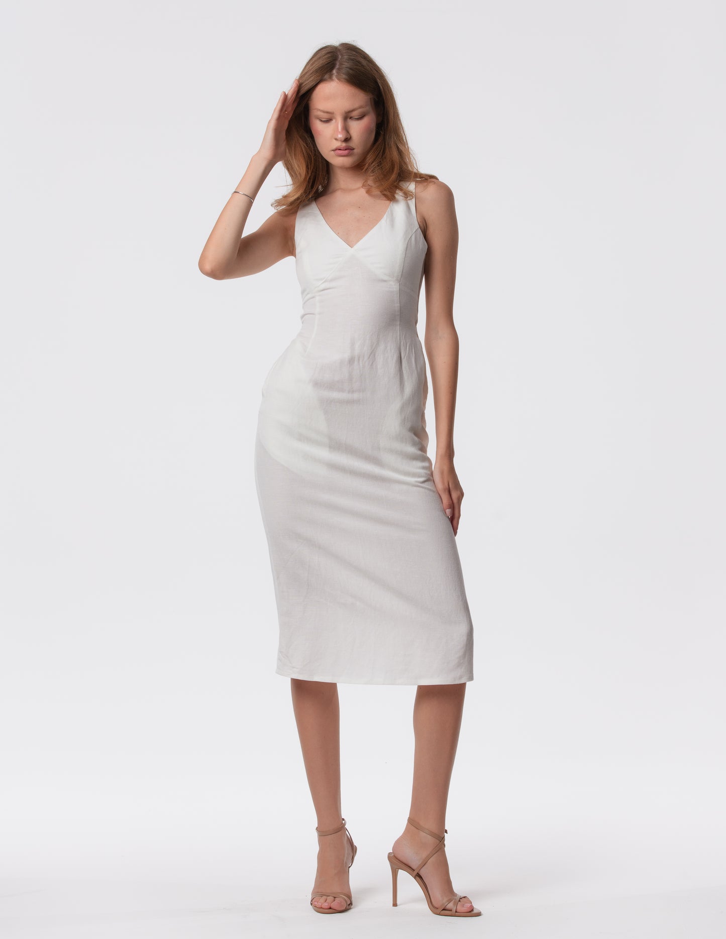 The Everyday V-Neck Linen Blend Midi Dress