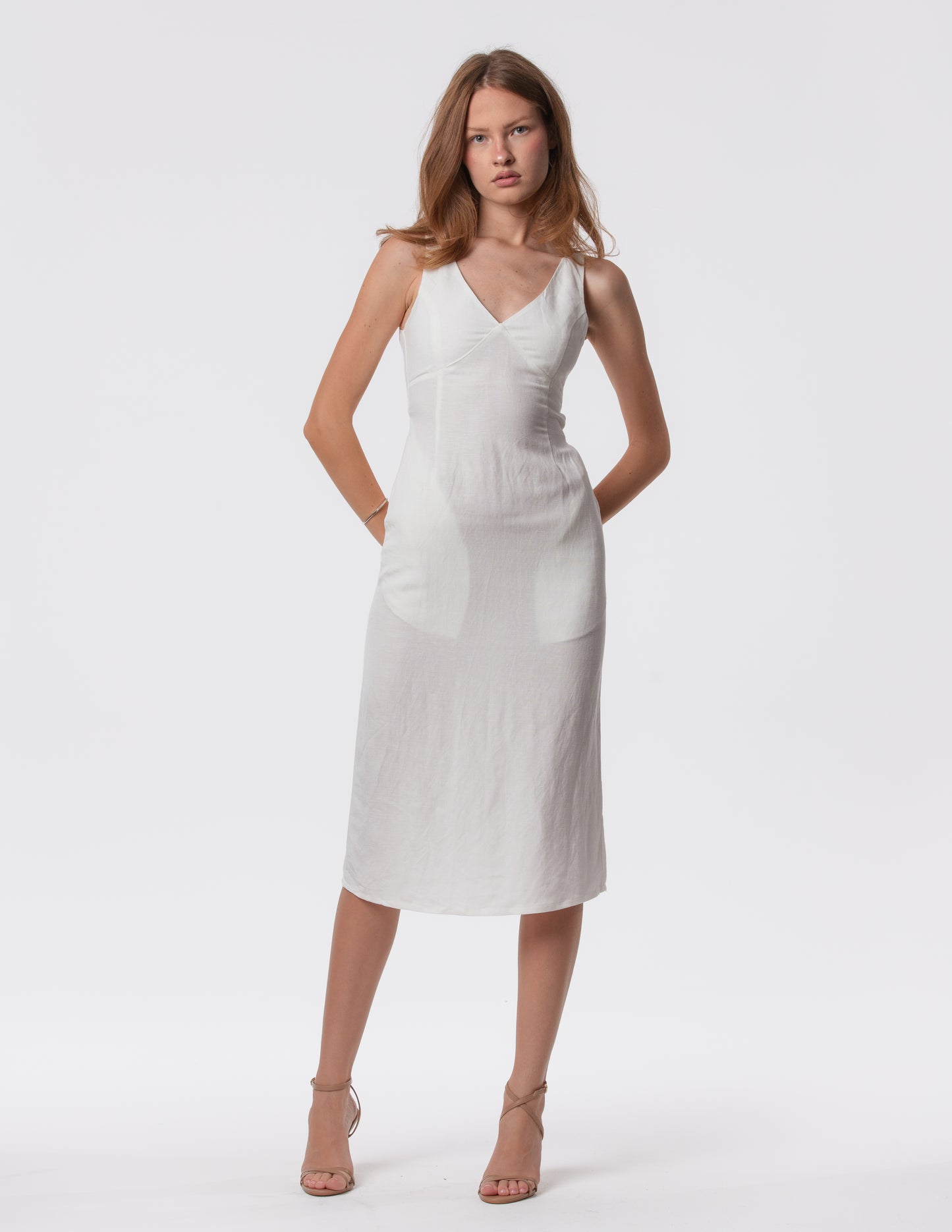 The Everyday V-Neck Linen Blend Midi Dress