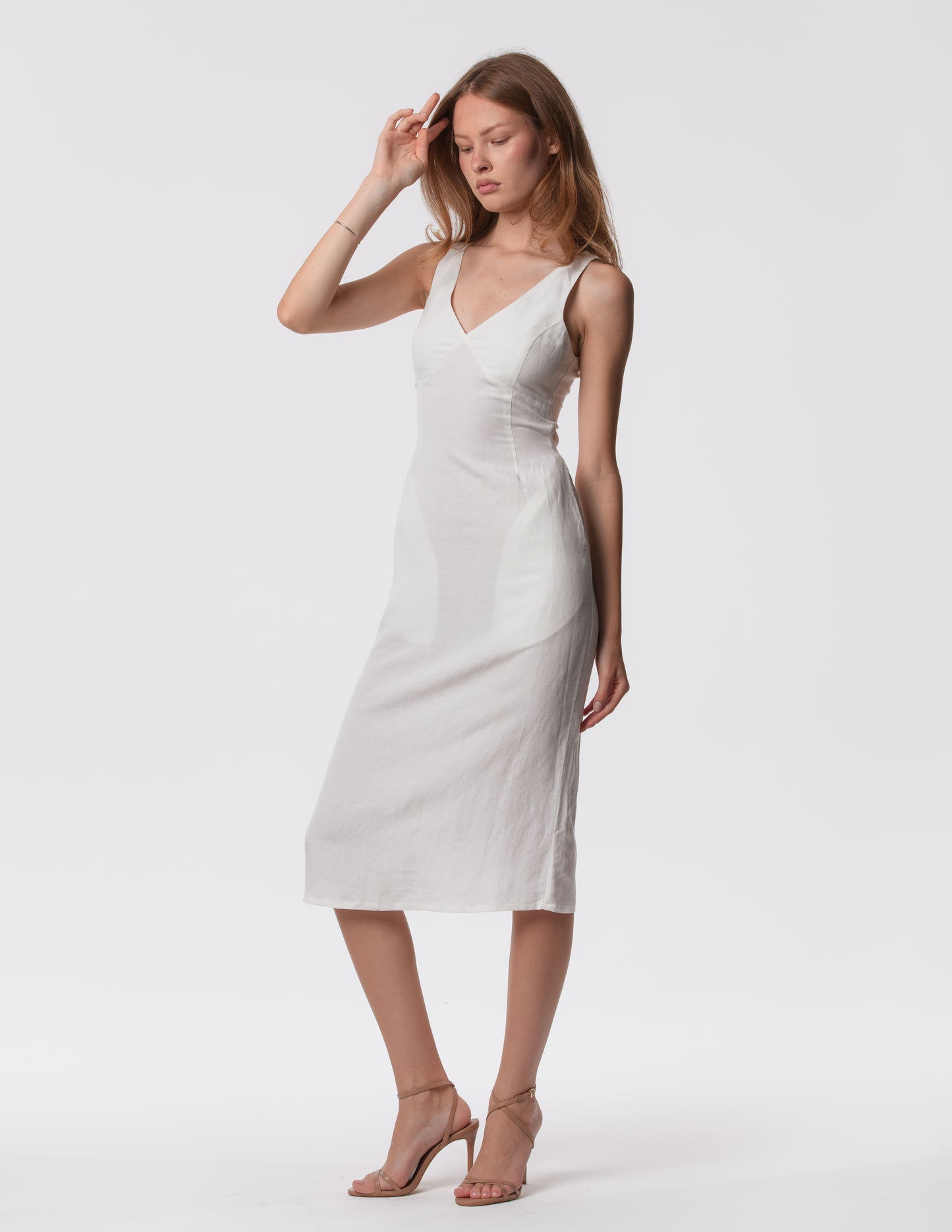 The Everyday V-Neck Linen Blend Midi Dress