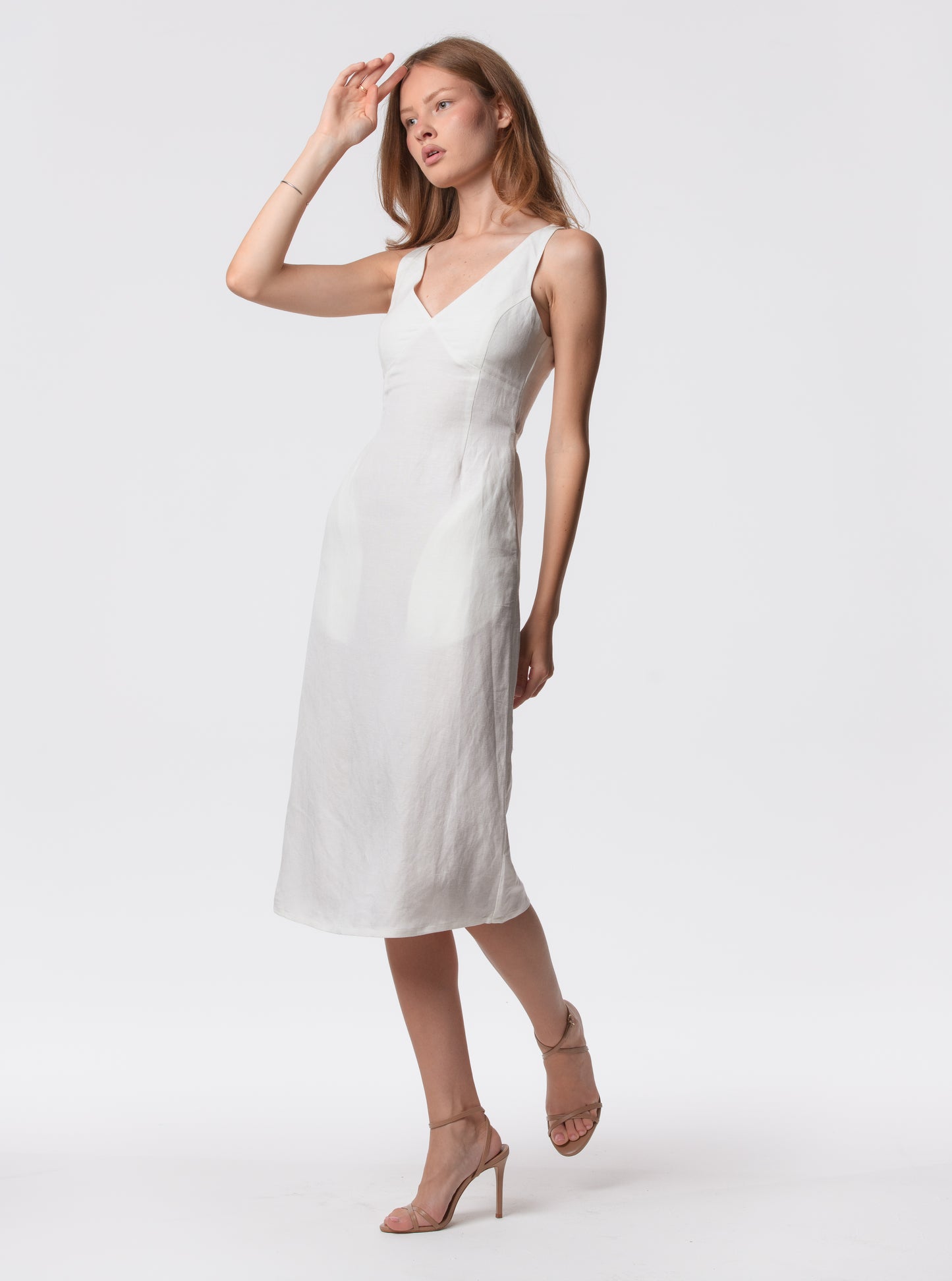 The Everyday V-Neck Linen Blend Midi Dress