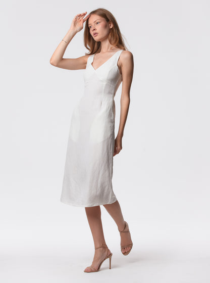The Everyday V-Neck Linen Blend Midi Dress