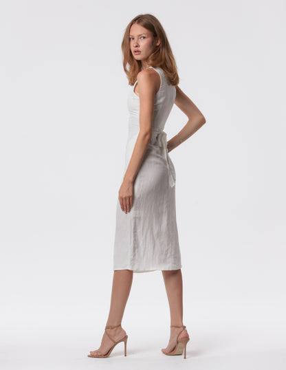 The Everyday V-Neck Linen Blend Midi Dress