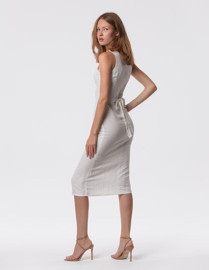 The Everyday V-Neck Linen Blend Midi Dress