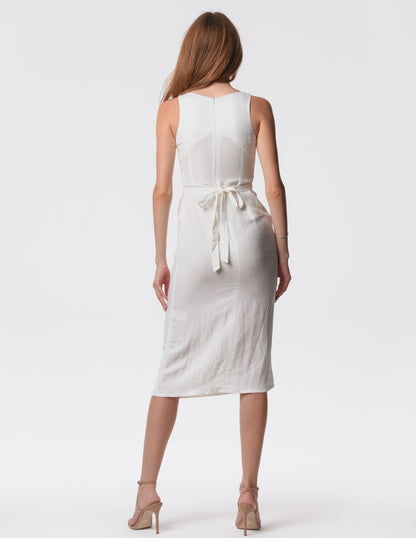 The Everyday V-Neck Linen Blend Midi Dress