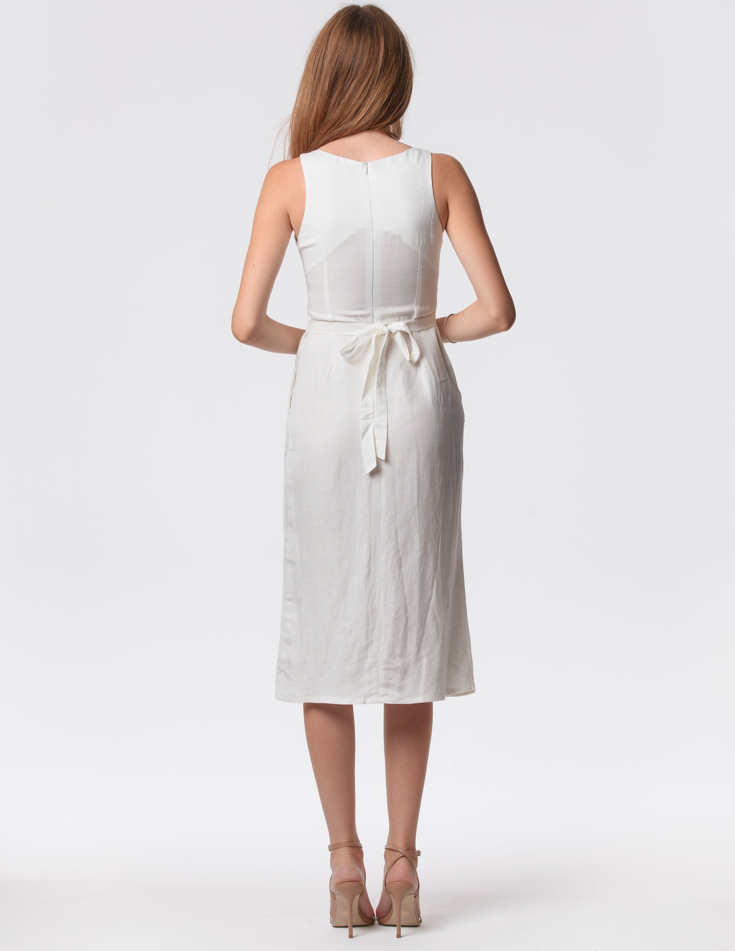 The Everyday V-Neck Linen Blend Midi Dress
