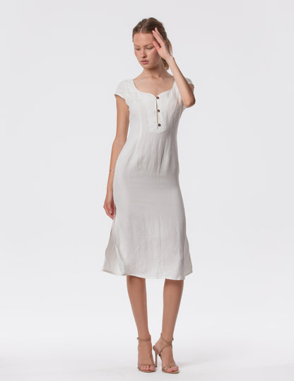 Linen sheath midi dress front view
