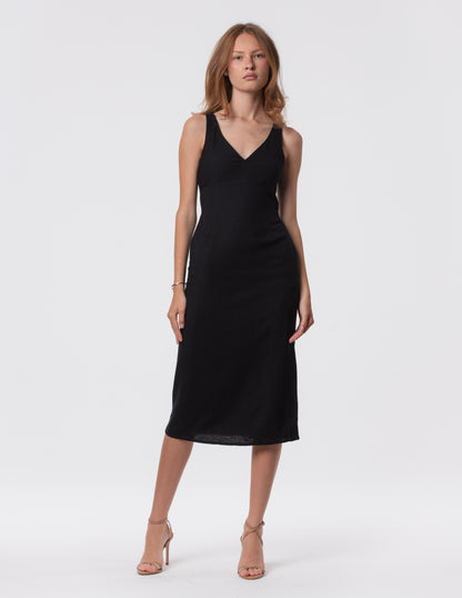 The Everyday Midi Dress in black by Artemizelle, front view
