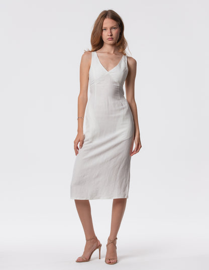 The Everyday Midi Dress in white by Artemizelle, front view