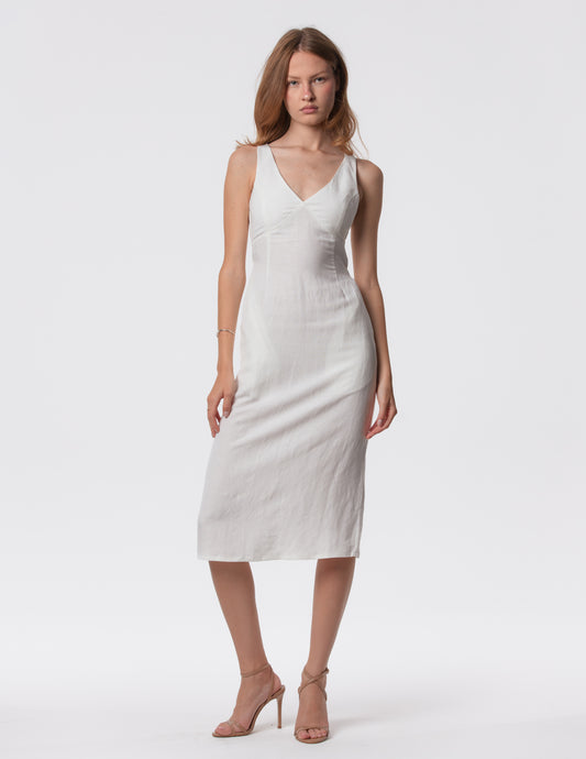 The Everyday Midi Dress in white by Artemizelle, front view
