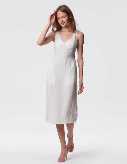 The Everyday Midi Dress in white by Artemizelle, front view