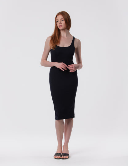 The Palermo Square Neck Midi Dress in black by Artemizelle, front view